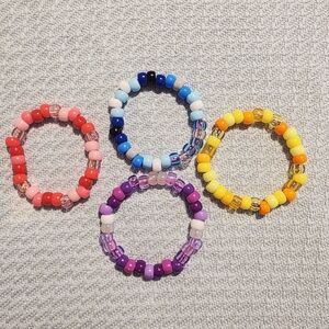 Handmade Kandi Bead Bracelets Set of 4 – Colorful Stretch Bracelets 7”